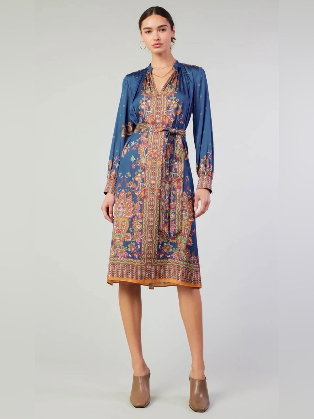Current Air Blue Paisley Print Dress with Orange & Green Accents